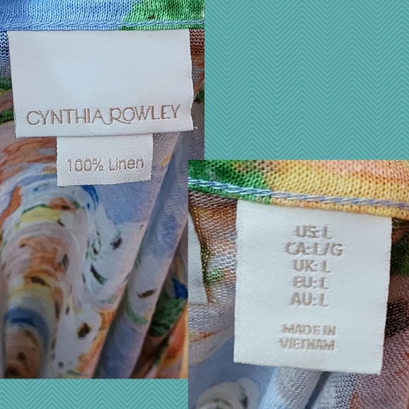 Cynthia Rowley Greek Seaside Printed 100% Linen Tee - Picture 5 of 5